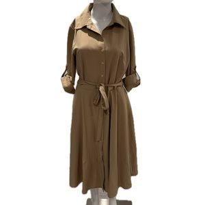 Sharagano Tan Blue Collar Fit to Flare Button Dress Size 8